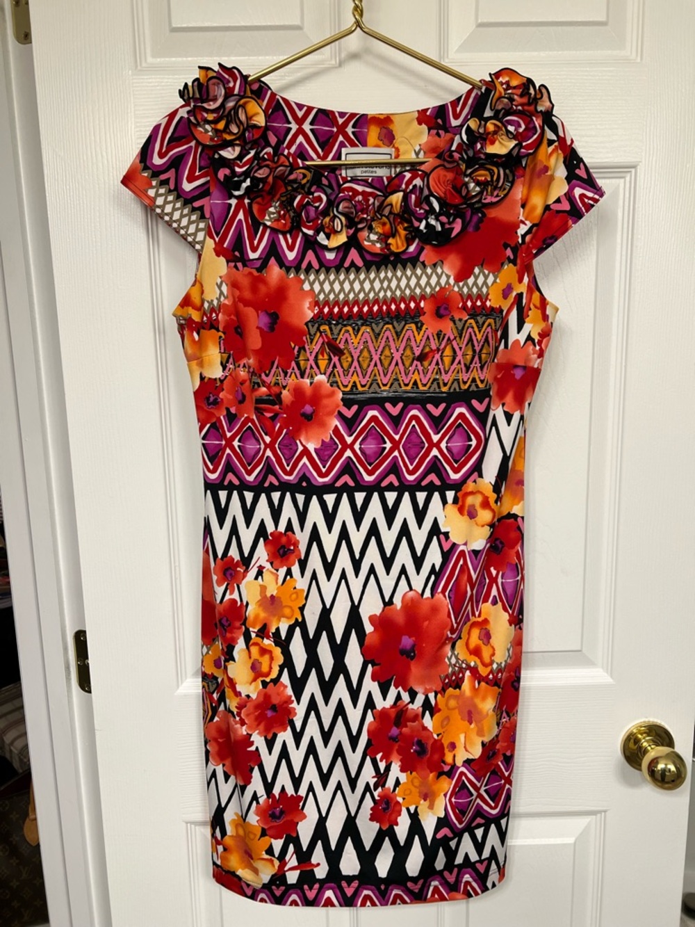 karin stevens Floral Geo Midi Dress in Red, Pink, Orange and Yellow